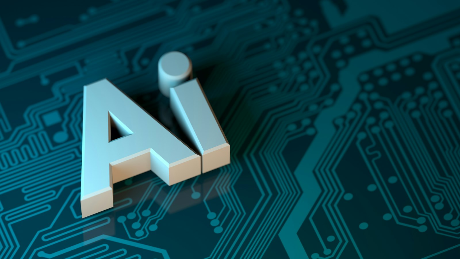 AI lettering on a circuit board beside traditional automation logic