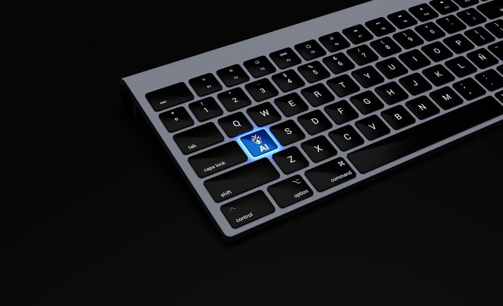 Writing website copy with AI assistance on a keyboard