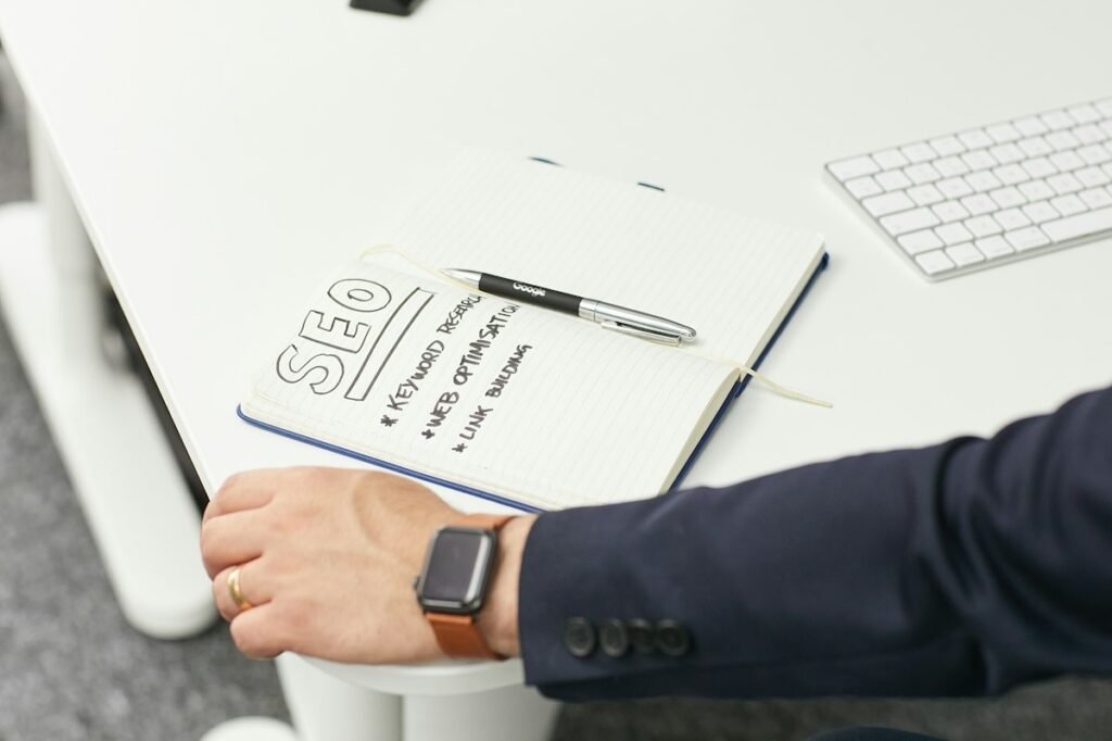 Marketing plan for small business SEO written out on paper